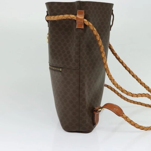 CELINE Macadam Canvas Backpack PVC Leather Brown Gold - Picture 4 of 16